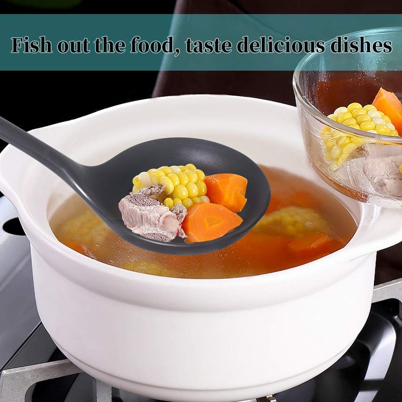 77L Slotted Spoon  Heatproof Skimmer Strainer Slotted Spoon  Seamless One-Piece Non-Stick Cooking Silicone Scoop Ladle with Ergonomic Handle for Filter Vegetable  Pasta and More (Black) - Image 3